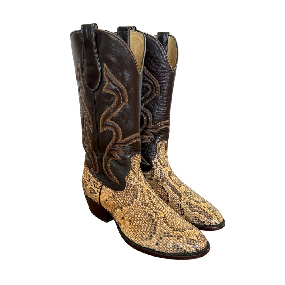 Western Emporium Mens Snakeskin Western Cowboy Boots Brown Leather 4100 11 D